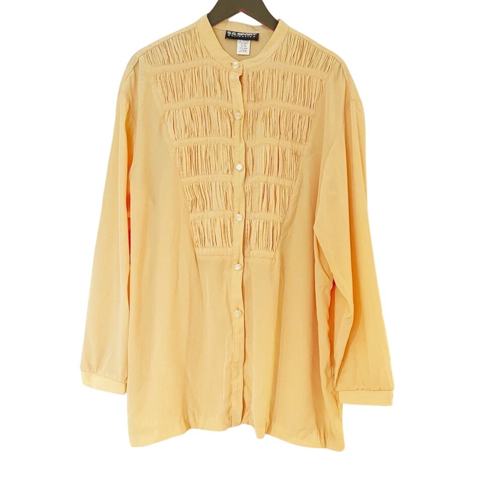 Vintage 70s Pastel Yellow Pleated Bib Western Button Down Shirt
